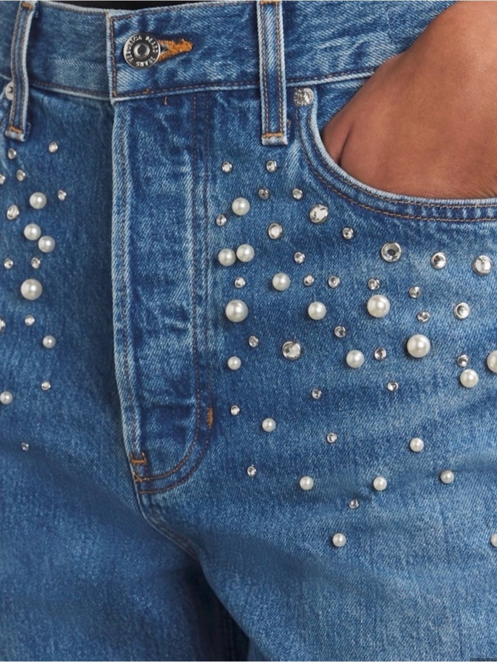 VERONICA BEARD Daniela Pearl & Rhinestone Embellished Blue Women’s Jeans
